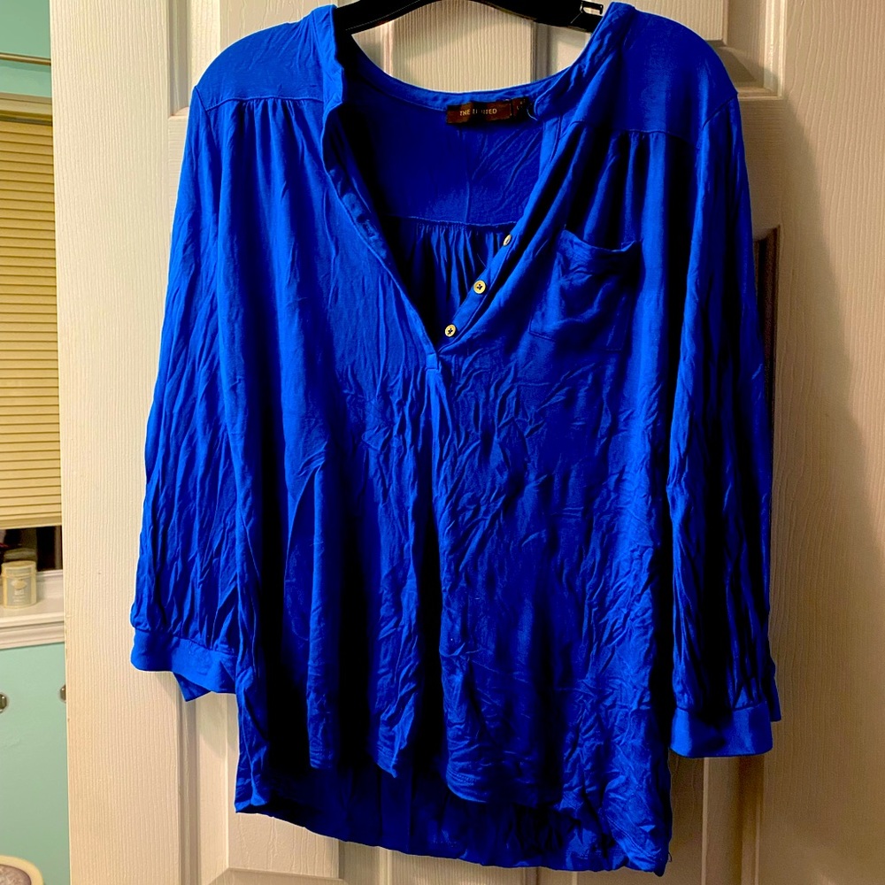 Blue Stretch Pocket Blouse
